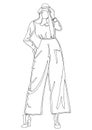 Glamour silhouette hand drawn model sketch. Woman in dress drawing line sketch isolated figure. Fashion illustration runway model Royalty Free Stock Photo